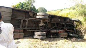 sagar, Bus ,overturned uncontrollably 