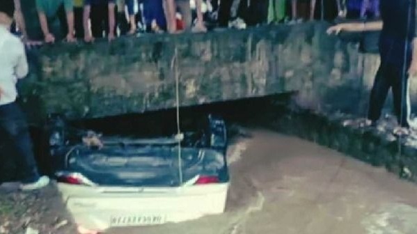 haldwani,Car falls ,  swollen canal  